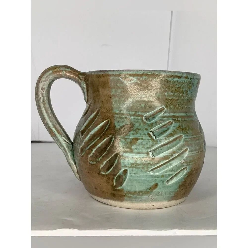 Handcrafted Ceramic Mug in Aqua Green, Brown Artsy,Southwest, Pottery